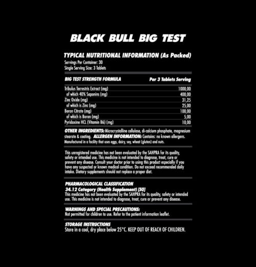 BIG TEST - TESTOSTERONE ENHANCER - Nutritional Information