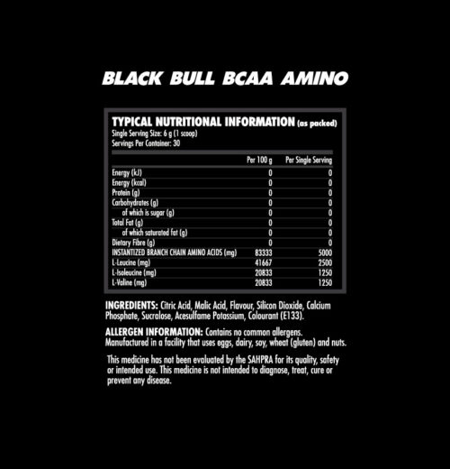 BCAA AMINOS - Blueberry Candy Flavour - Nutritional Information
