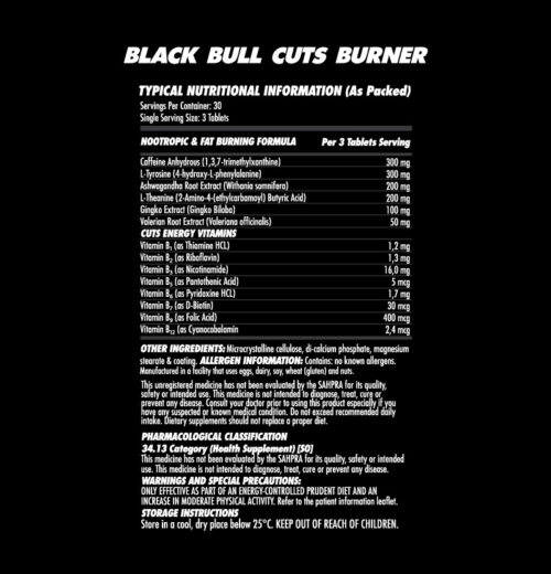 CUTS BURNER - Nutritional Information