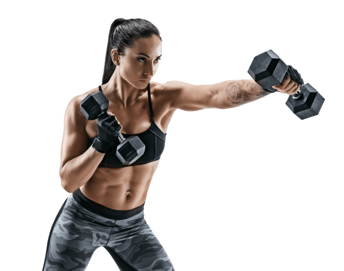 Female boxing with weights