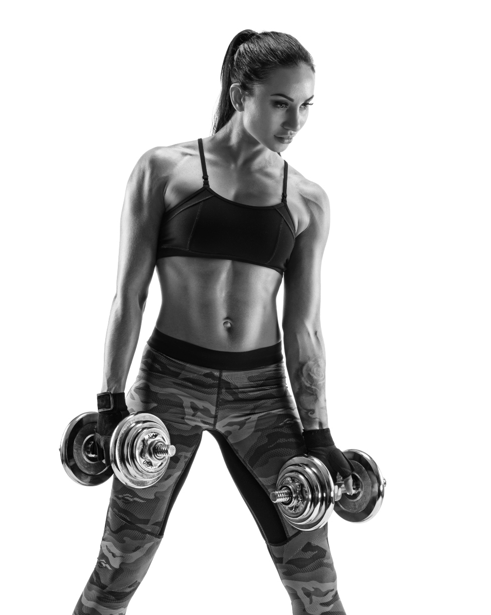 Women with dumbells - Black and white