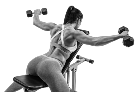 Women training back with dumbbells - Black and white