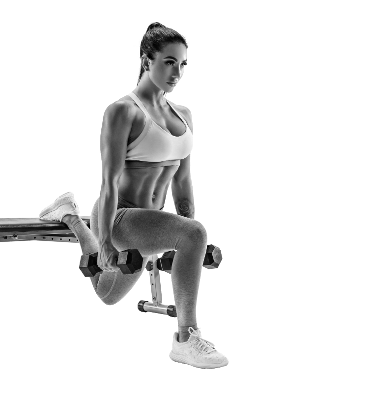 Women toning legs with lunge training - Black and white